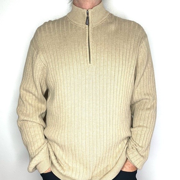 GH Bass Earth 100% Cotton, Half Zipper Front, Ribbed, Sweater. - Picture 2 of 14